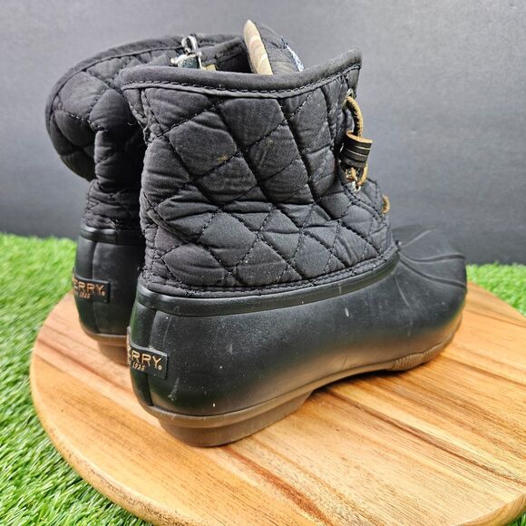 Sperry Duck Boots Womens 9 M Saltwater Quilted Black Waterproof Lace Up STS94063 - Picture 2 of 11